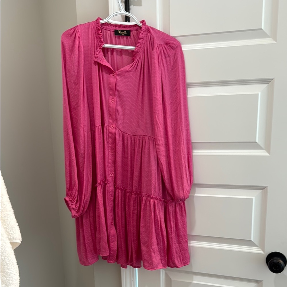 Kori Pink Buttoned Tiered Tunic with Mandarin Collar